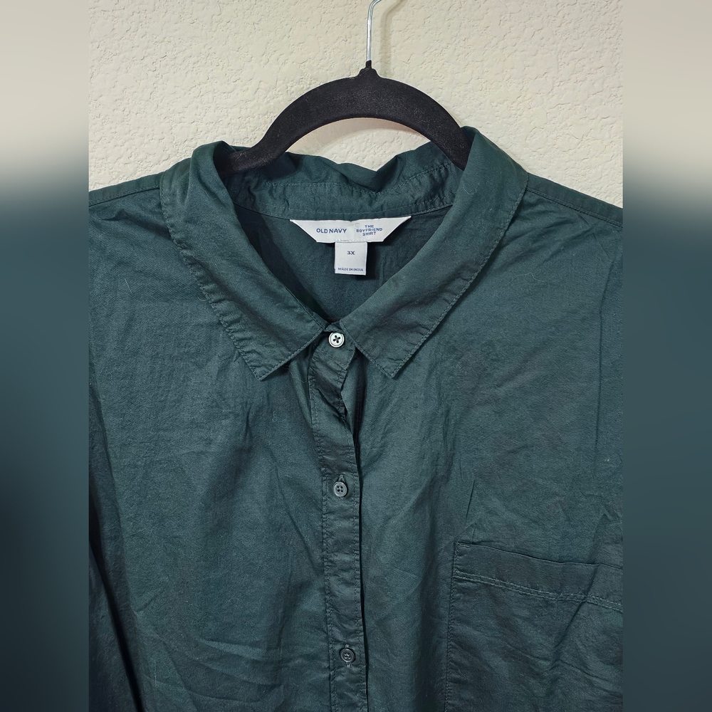 Old Navy Shirt Womens 3X Button Up Long Sleeve The Boyfriend Shirt Top Green - Picture 4 of 9